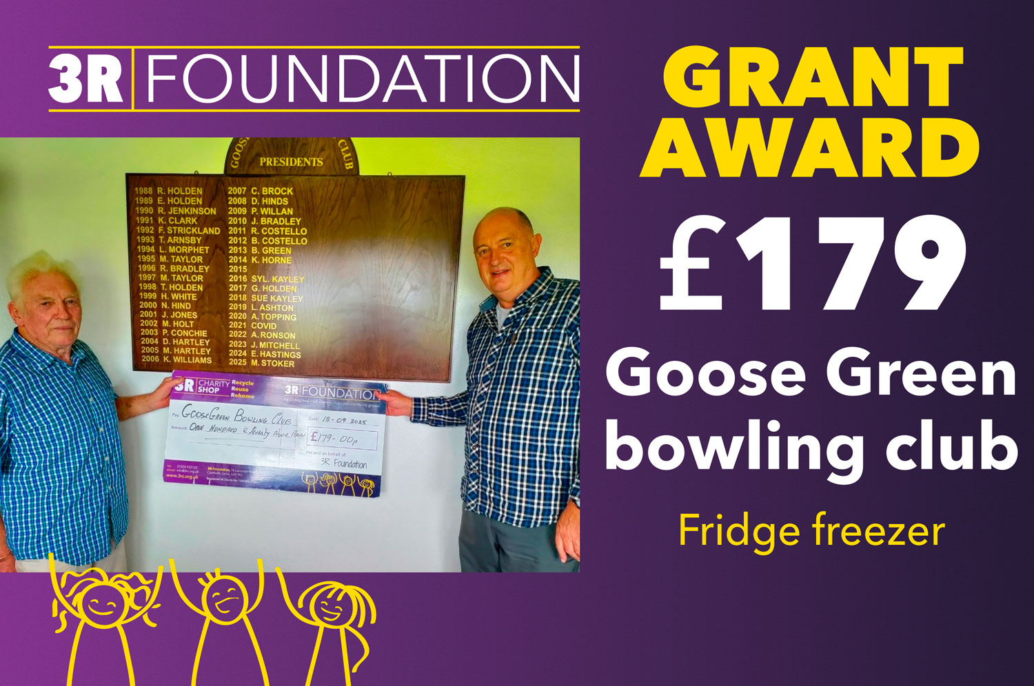 Goose Green Bowling Club award from 3R Foundation
